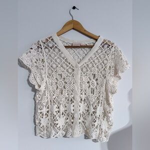 GLG Women L Ivory Crochet Lace Cardigan Boho Summer Beach Wedding